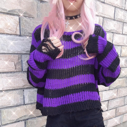 Sweater Women Gothic Long Striped Pullover Sweater - Sweater - lunoakvo - Mad Fly Essentials