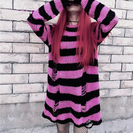 Sweater Women Gothic Long Striped Pullover Sweater - Sweater - lunoakvo - Mad Fly Essentials