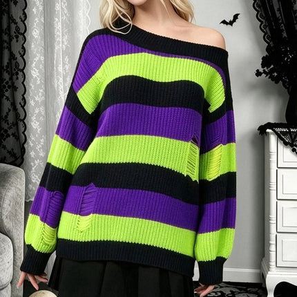Sweater Women Halloween Fall Striped Gothic Tops - Sweater - lunoakvo - Mad Fly Essentials