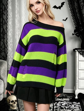 Sweater Women Halloween Fall Striped Gothic Tops - Sweater - lunoakvo - Mad Fly Essentials
