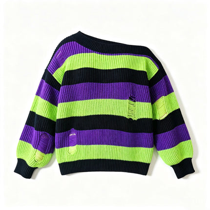 Sweater Women Halloween Fall Striped Gothic Tops - Sweater - lunoakvo - Mad Fly Essentials