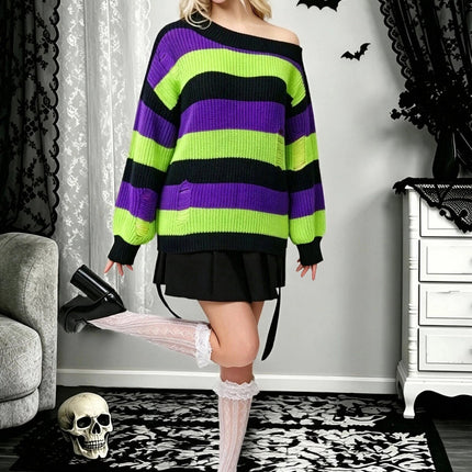 Sweater Women Halloween Fall Striped Gothic Tops - Sweater - lunoakvo - Mad Fly Essentials