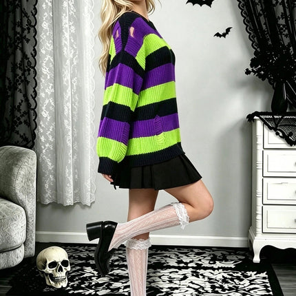 Sweater Women Halloween Fall Striped Gothic Tops - Sweater - lunoakvo - Mad Fly Essentials