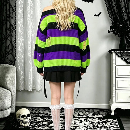 Sweater Women Halloween Fall Striped Gothic Tops - Sweater - lunoakvo - Mad Fly Essentials