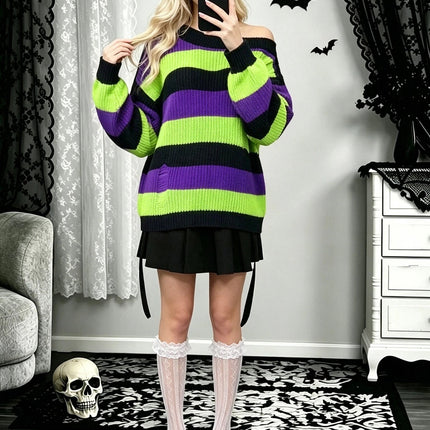 Sweater Women Halloween Fall Striped Gothic Tops - Sweater - lunoakvo - Mad Fly Essentials