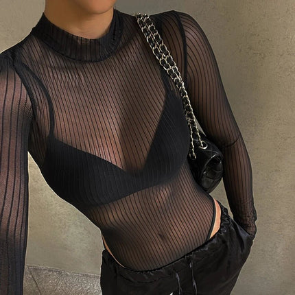 Sweater Women Pink Black Transparent Long O-Neck Top - Sweater - EKMT - Mad Fly Essentials