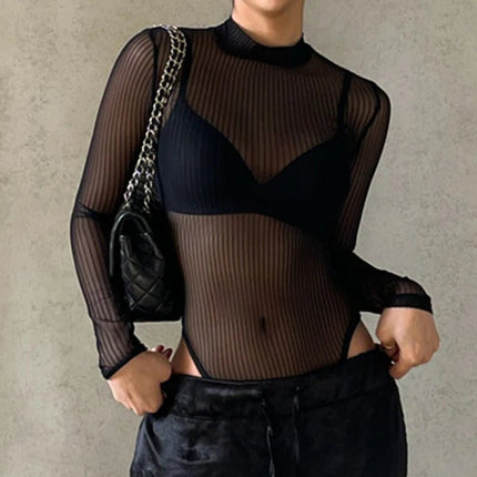 Sweater Women Pink Black Transparent Long O-Neck Top - Sweater - EKMT - Mad Fly Essentials
