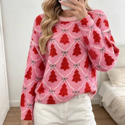 Sweater Women Pink Christmas Tree Cardigan - Sweater - Sweetown - Mad Fly Essentials