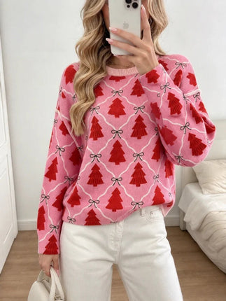 Sweater Women Pink Christmas Tree Cardigan - Sweater - Sweetown - Mad Fly Essentials