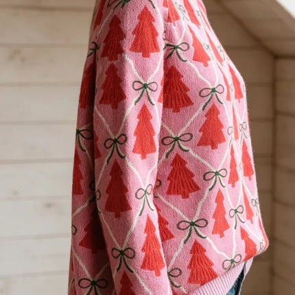 Sweater Women Pink Christmas Tree Cardigan - Sweater - Sweetown - Mad Fly Essentials