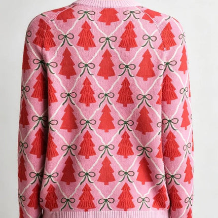 Sweater Women Pink Christmas Tree Cardigan - Sweater - Sweetown - Mad Fly Essentials