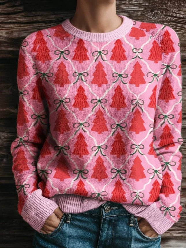 Sweater Women Pink Christmas Tree Cardigan - Sweater - Sweetown - Mad Fly Essentials