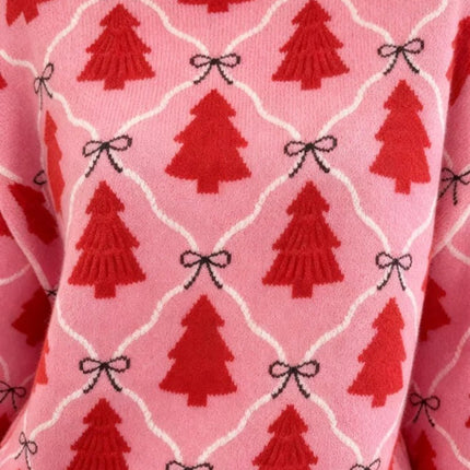 Sweater Women Pink Christmas Tree Cardigan - Sweater - Sweetown - Mad Fly Essentials