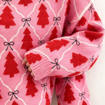 Sweater Women Pink Christmas Tree Cardigan - Sweater - Sweetown - Mad Fly Essentials