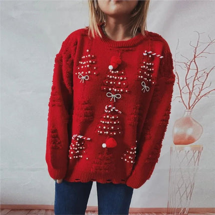 Sweater Women Red Winter Christmas Tree Decor Party Pullover - Sweater - Baellerry - Mad Fly Essentials