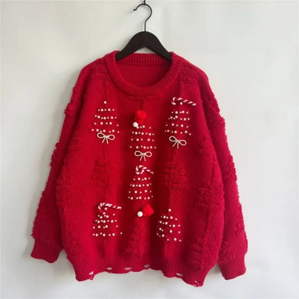 Sweater Women Red Winter Christmas Tree Decor Party Pullover - Sweater - Baellerry - Mad Fly Essentials