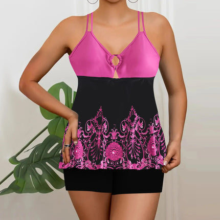 Tankini Set Women Blue Black Plus Floral Swimwear - Tankini Set - Beach Fellow - Mad Fly Essentials