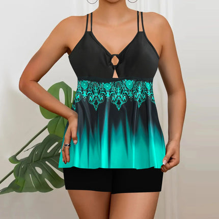 Tankini Set Women Blue Black Plus Floral Swimwear - Tankini Set - Beach Fellow - Mad Fly Essentials