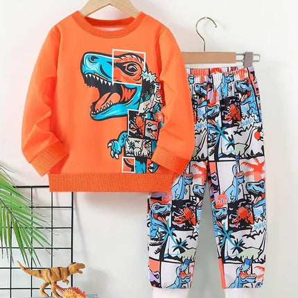 Tracksuit Boy Dinosaur Retro O - Neck Tracksuit Set - Tracksuit - Nifineo - Mad Fly Essentials