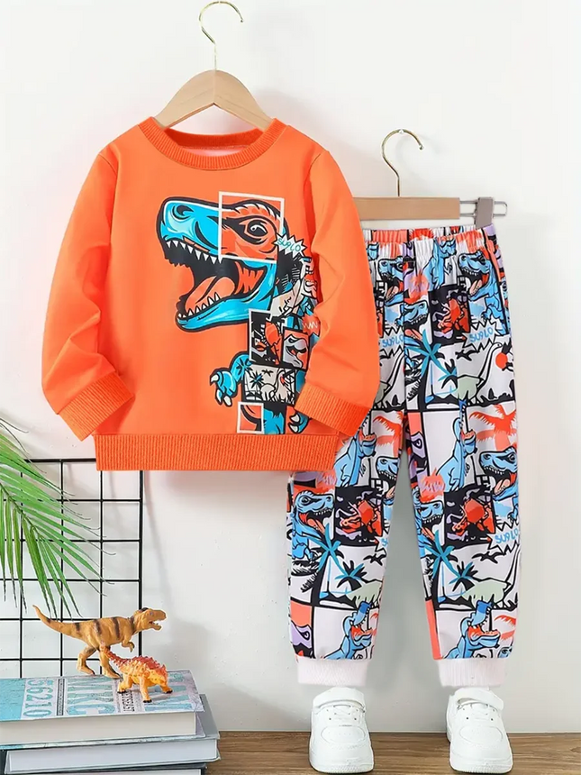 Tracksuit Boy Dinosaur Retro O - Neck Tracksuit Set - Tracksuit - Nifineo - Mad Fly Essentials