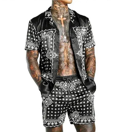 Tracksuit Men Lapel Patchwork Short Hawaiian Tracksuit Set - Tracksuit - Samlona - Mad Fly Essentials