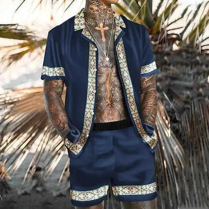 Tracksuit Men Lapel Patchwork Short Hawaiian Tracksuit Set - Tracksuit - Samlona - Mad Fly Essentials