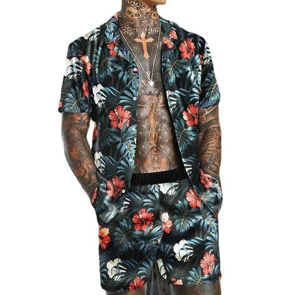 Tracksuit Men Lapel Patchwork Short Hawaiian Tracksuit Set - Tracksuit - Samlona - Mad Fly Essentials