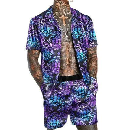 Tracksuit Men Lapel Patchwork Short Hawaiian Tracksuit Set - Tracksuit - Samlona - Mad Fly Essentials