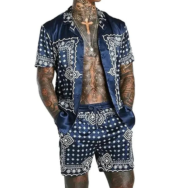 Tracksuit Men Lapel Patchwork Short Hawaiian Tracksuit Set - Tracksuit - Samlona - Mad Fly Essentials