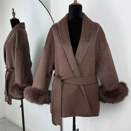 Tumilkets Fox Fur Woolen Women's Overcoat 2025 Outerwear - Outerwear - TUMILKETS - Mad Fly Essentials