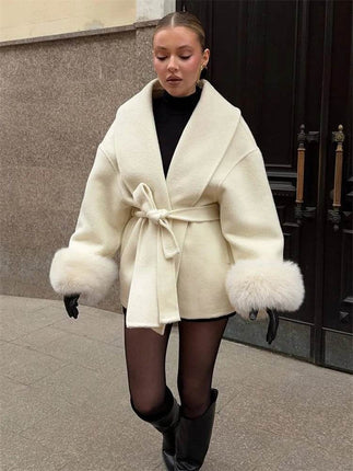 Tumilkets Fox Fur Woolen Women's Overcoat 2025 Outerwear - Outerwear - TUMILKETS - Mad Fly Essentials