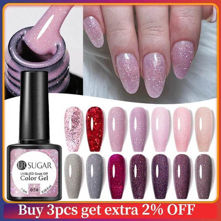 UR SUGAR 7.5ml Pink Purple Glitter Gel Polish Nail Essentials - Nail Essentials - Rosalind - Mad Fly Essentials