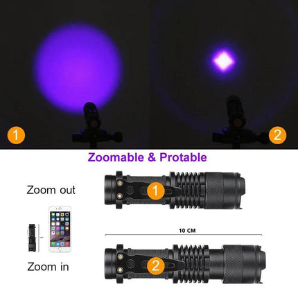 UV Portable 365/395nm Black Mini LED Flashlight - LED Flashlight - Sanyi - Mad Fly Essentials