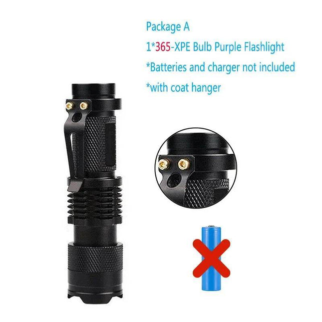 UV Portable 365/395nm Black Mini LED Flashlight - LED Flashlight - Sanyi - Mad Fly Essentials
