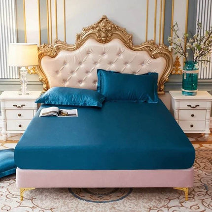 Vintage Solid Color Fitted Sheet Satin Duvet Set - Duvet Set - MOCCSOCC - Mad Fly Essentials