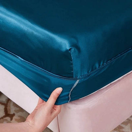 Vintage Solid Color Fitted Sheet Satin Duvet Set - Duvet Set - MOCCSOCC - Mad Fly Essentials