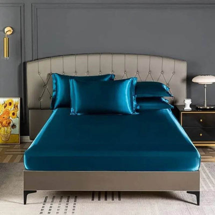 Vintage Solid Color Fitted Sheet Satin Duvet Set - Duvet Set - MOCCSOCC - Mad Fly Essentials
