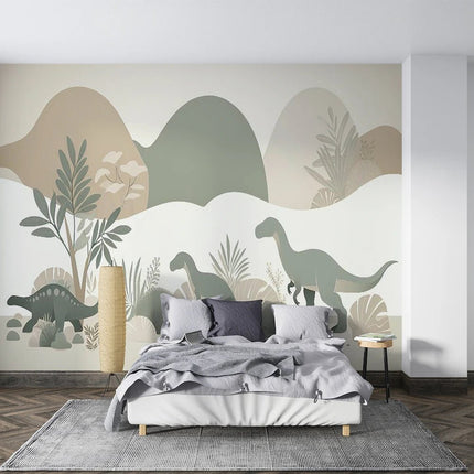 Wallpaper Cartoon 3D Primitive Jungle Dinosaur Mural Art - Wallpaper - Diantu - Mad Fly Essentials