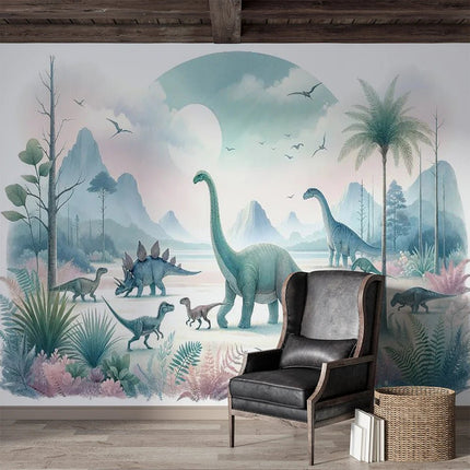 Wallpaper Cartoon 3D Primitive Jungle Dinosaur Mural Art - Wallpaper - Diantu - Mad Fly Essentials