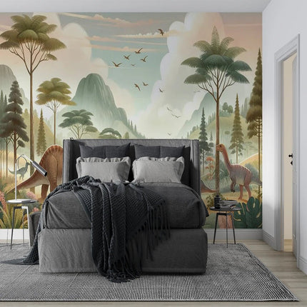 Wallpaper Cartoon 3D Primitive Jungle Dinosaur Mural Art - Wallpaper - Diantu - Mad Fly Essentials