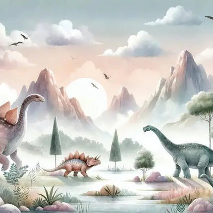 Wallpaper Cartoon 3D Primitive Jungle Dinosaur Mural Art - Wallpaper - Diantu - Mad Fly Essentials