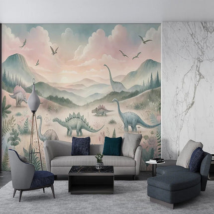 Wallpaper Cartoon 3D Primitive Jungle Dinosaur Mural Art - Wallpaper - Diantu - Mad Fly Essentials