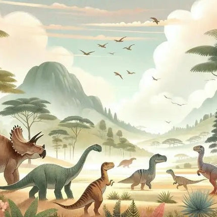 Wallpaper Cartoon 3D Primitive Jungle Dinosaur Mural Art - Wallpaper - Diantu - Mad Fly Essentials