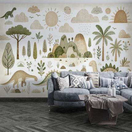 Wallpaper Cartoon 3D Primitive Jungle Dinosaur Mural Art - Wallpaper - Diantu - Mad Fly Essentials