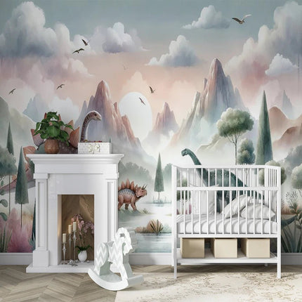 Wallpaper Cartoon 3D Primitive Jungle Dinosaur Mural Art - Wallpaper - Diantu - Mad Fly Essentials