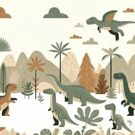 Wallpaper Cartoon 3D Primitive Jungle Dinosaur Mural Art - Wallpaper - Diantu - Mad Fly Essentials