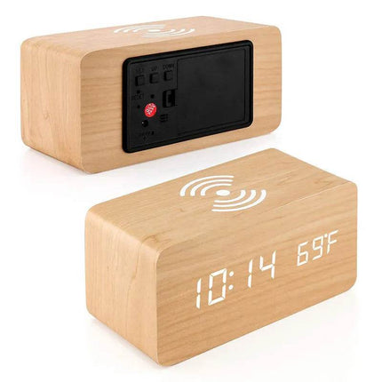 Wireless Wooden Digital LED Alarm Clock - Alarm Clock - Niditon - Mad Fly Essentials