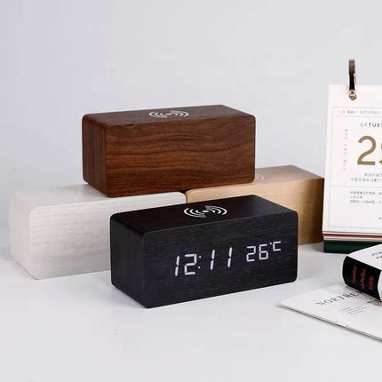 Wireless Wooden Digital LED Alarm Clock - Alarm Clock - Niditon - Mad Fly Essentials