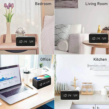 Wireless Wooden Digital LED Alarm Clock - Alarm Clock - Niditon - Mad Fly Essentials
