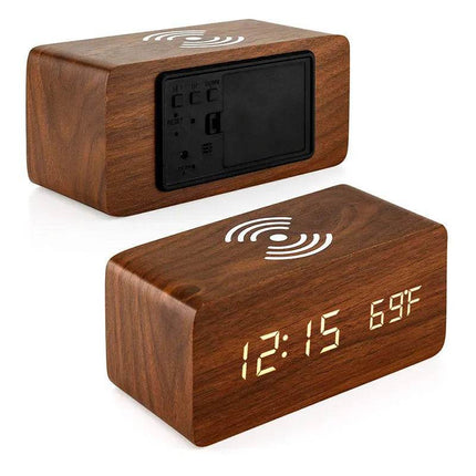Wireless Wooden Digital LED Alarm Clock - Alarm Clock - Niditon - Mad Fly Essentials